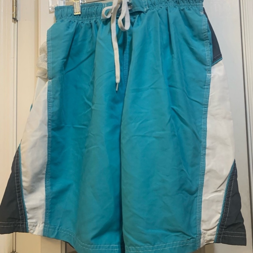 Men’s “RS Surf” Swimwear Trunk for men’s. Waist Tied. Aqua Blue, White, Green. M